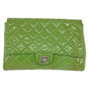 CHANEL Matelasse Shoulder Bag Patent Green Silver CC Auth ti3998A-13