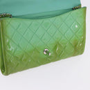 CHANEL Matelasse Shoulder Bag Patent Green Silver CC Auth ti3998A-23