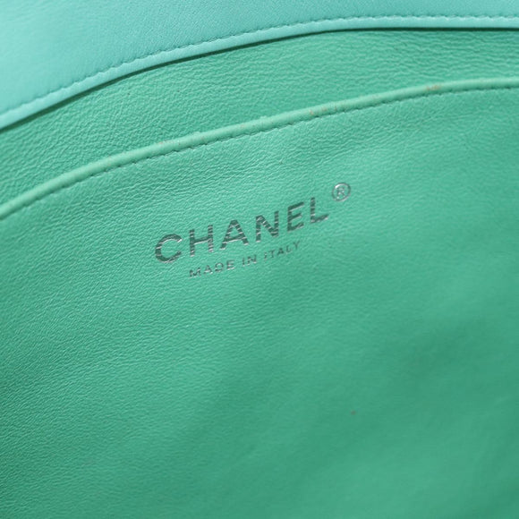 CHANEL Matelasse Shoulder Bag Patent Green Silver CC Auth ti3998A