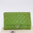 CHANEL Matelasse Shoulder Bag Patent Green Silver CC Auth ti3998A-12