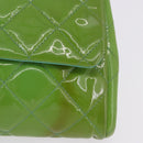 CHANEL Matelasse Shoulder Bag Patent Green Silver CC Auth ti3998A-2