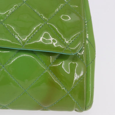 CHANEL Matelasse Shoulder Bag Patent Green Silver CC Auth ti3998A - 0