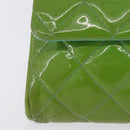 CHANEL Matelasse Shoulder Bag Patent Green Silver CC Auth ti3998A-3