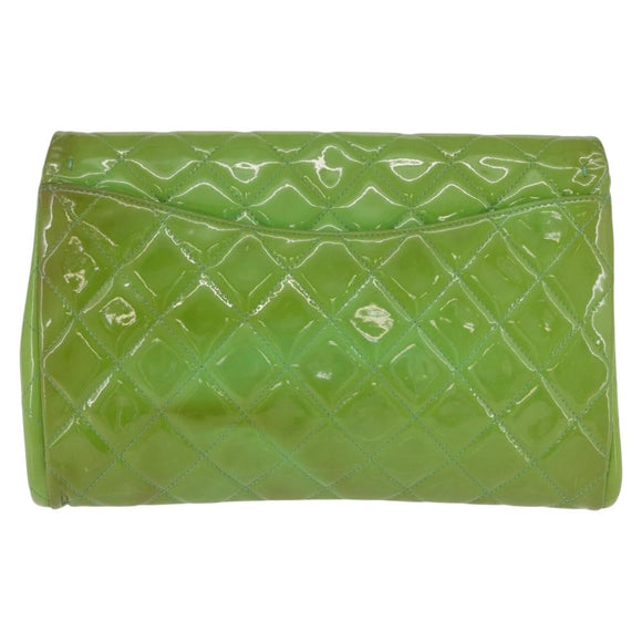 CHANEL Matelasse Shoulder Bag Patent Green Silver CC Auth ti3998A