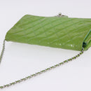 CHANEL Matelasse Shoulder Bag Patent Green Silver CC Auth ti3998A-14