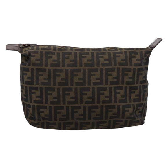 FENDI Zucca Canvas Pouch Brown Silver Auth ti4000