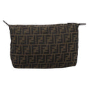 FENDI Zucca Canvas Pouch Brown Silver Auth ti4000-2