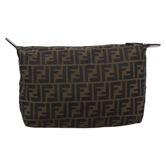 FENDI Zucca Canvas Pouch Brown Silver Auth ti4000