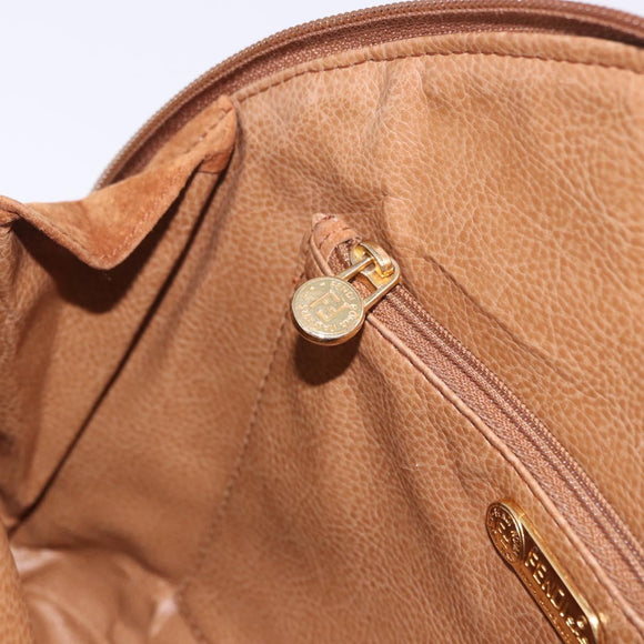 FENDI Macaroni Shoulder Bag Suede Brown Gold Tone Auth ti4003