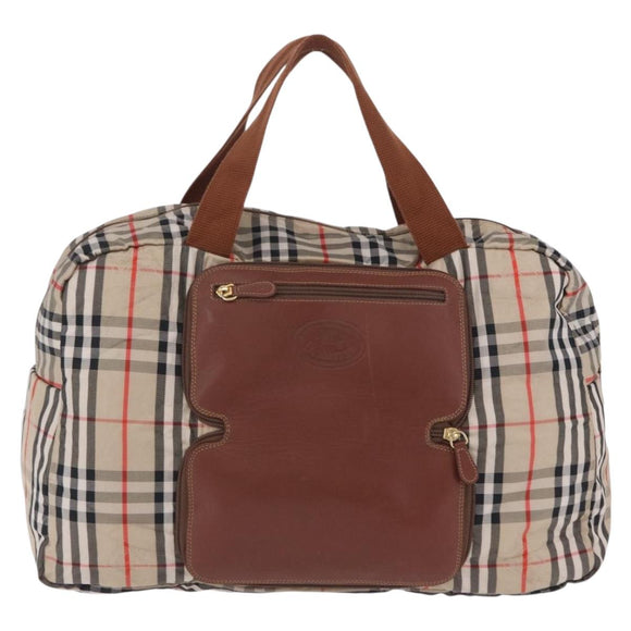 Burberrys Nova Check Folding Boston Bag Canvas Beige Brown Auth ti4005