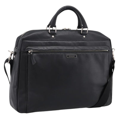 BURBERRY Business Bag Leather 2way Black Silver Auth ti4007