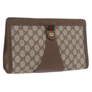 GUCCI GG Supreme Web Sherry Line Clutch Bag PVC Beige Gold 89 01 033 Auth ti4013-1