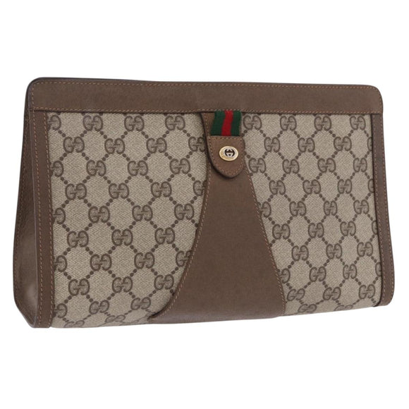 GUCCI GG Supreme Web Sherry Line Clutch Bag PVC Beige Gold 89 01 033 Auth ti4013