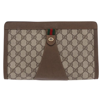 GUCCI GG Supreme Web Sherry Line Clutch Bag PVC Beige Gold 89 01 033 Auth ti4013 - 0