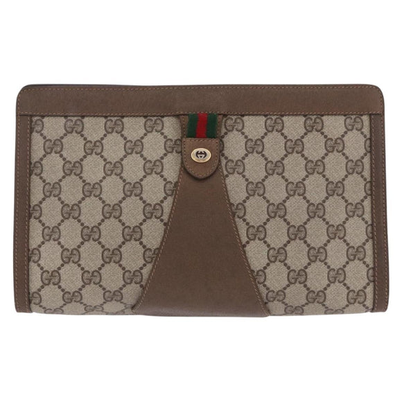 GUCCI GG Supreme Web Sherry Line Clutch Bag PVC Beige Gold 89 01 033 Auth ti4013