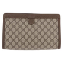 GUCCI GG Supreme Web Sherry Line Clutch Bag PVC Beige Gold 89 01 033 Auth ti4013-3
