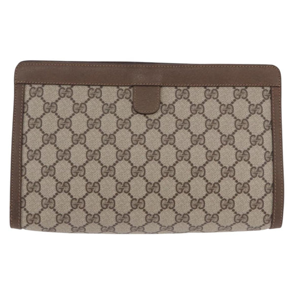 GUCCI GG Supreme Web Sherry Line Clutch Bag PVC Beige Gold 89 01 033 Auth ti4013