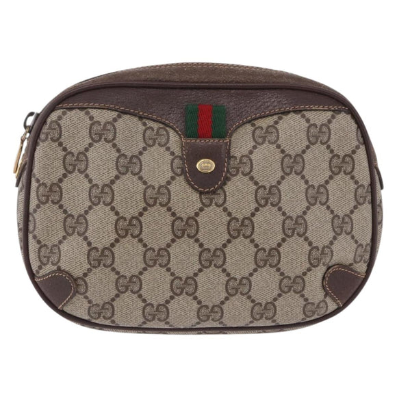 GUCCI GG Supreme Web Sherry Line Clutch Bag PVC Beige 156 02 066 Auth ti4015