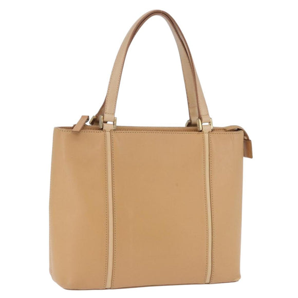 BURBERRY Hand Bag Leather Beige Gold Tone Auth ti4017