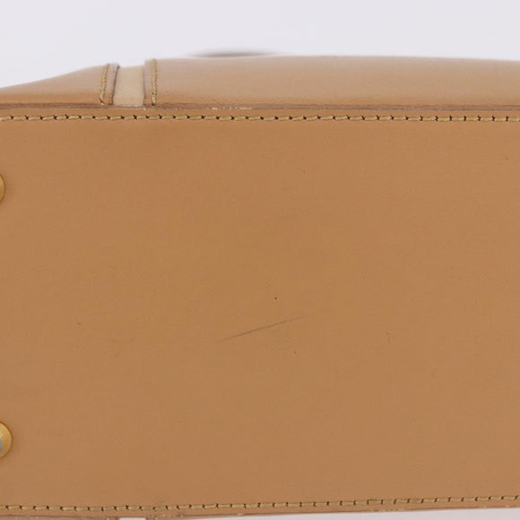 BURBERRY Hand Bag Leather Beige Gold Tone Auth ti4017