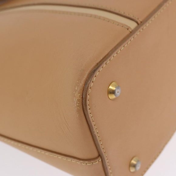 BURBERRY Hand Bag Leather Beige Gold Tone Auth ti4017