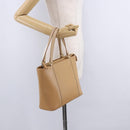 BURBERRY Hand Bag Leather Beige Gold Tone Auth ti4017-29