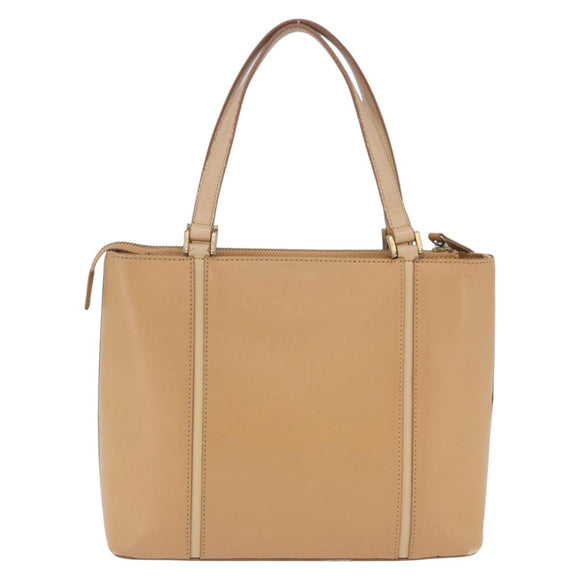 BURBERRY Hand Bag Leather Beige Gold Tone Auth ti4017
