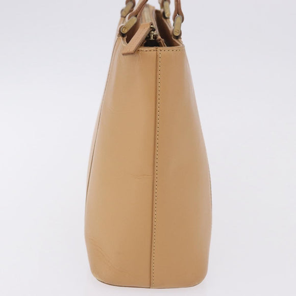 BURBERRY Hand Bag Leather Beige Gold Tone Auth ti4017