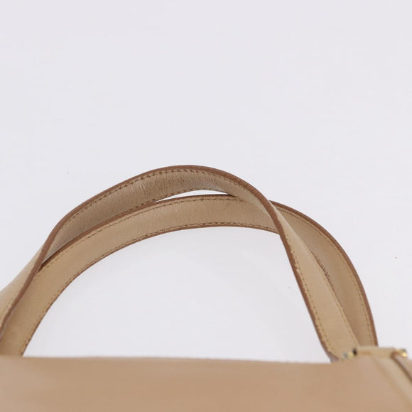 BURBERRY Hand Bag Leather Beige Gold Tone Auth ti4017
