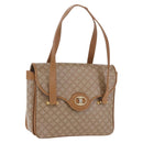 CELINE Macadam Hand Bag PVC Leather Beige Gold Tone Auth ti4018-1