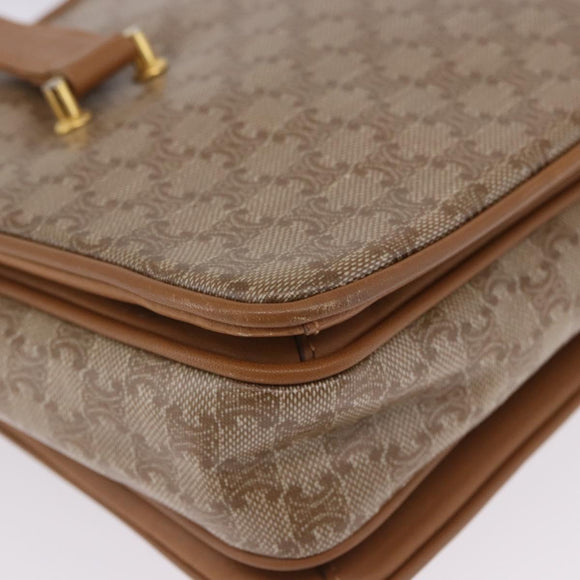 CELINE Macadam Hand Bag PVC Leather Beige Gold Tone Auth ti4018