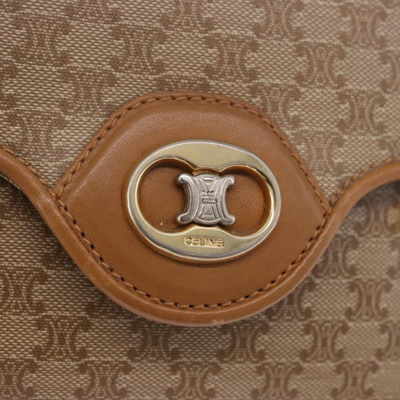 CELINE Macadam Hand Bag PVC Leather Beige Gold Tone Auth ti4018