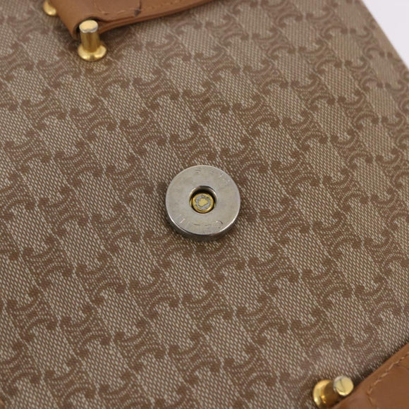 CELINE Macadam Hand Bag PVC Leather Beige Gold Tone Auth ti4018