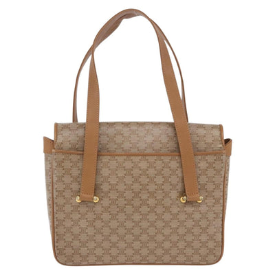 CELINE Macadam Hand Bag PVC Leather Beige Gold Tone Auth ti4018 - 0