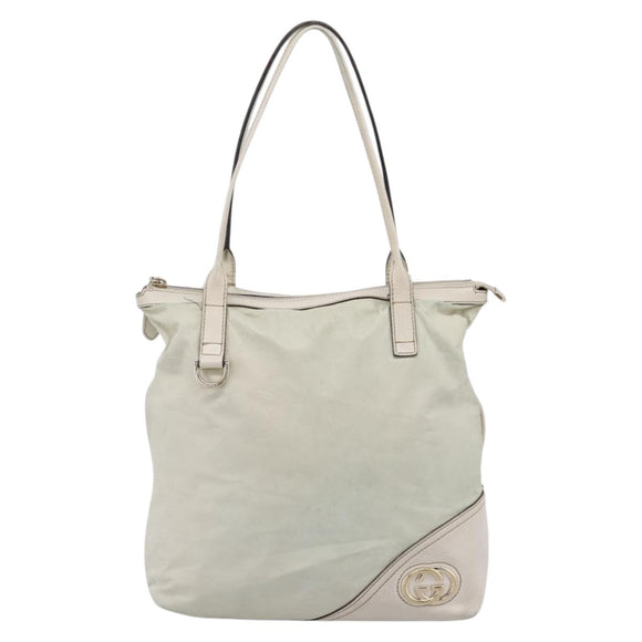 GUCCI Abbey Tote Bag Leather White Gold Tone 182492 Auth ti4020