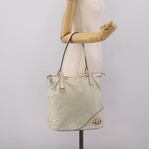 GUCCI Abbey Tote Bag Leather White Gold Tone 182492 Auth ti4020