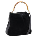 GUCCI Bamboo Hand Bag Suede 2way Black Gold Tone 001 123 1577 Auth ti4022-1