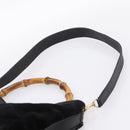 GUCCI Bamboo Hand Bag Suede 2way Black Gold Tone 001 123 1577 Auth ti4022-14