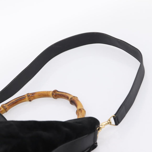 GUCCI Bamboo Hand Bag Suede 2way Black Gold Tone 001 123 1577 Auth ti4022