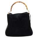 GUCCI Bamboo Hand Bag Suede 2way Black Gold Tone 001 123 1577 Auth ti4022-13