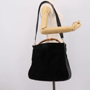 GUCCI Bamboo Hand Bag Suede 2way Black Gold Tone 001 123 1577 Auth ti4022-23