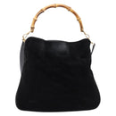 GUCCI Bamboo Hand Bag Suede 2way Black Gold Tone 001 123 1577 Auth ti4022-2