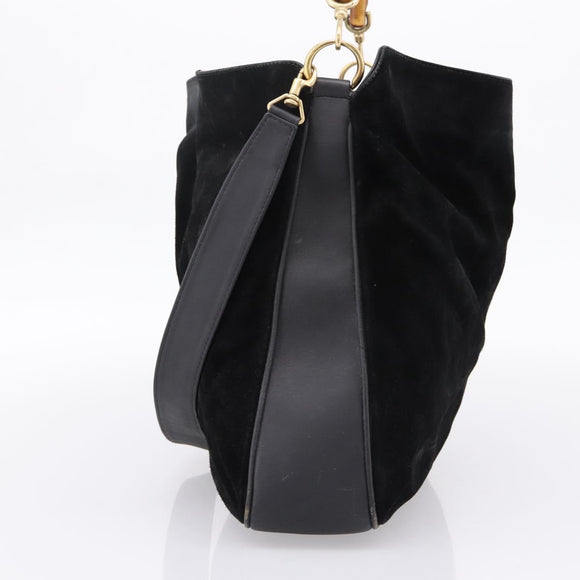 GUCCI Bamboo Hand Bag Suede 2way Black Gold Tone 001 123 1577 Auth ti4022