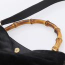 GUCCI Bamboo Hand Bag Suede 2way Black Gold Tone 001 123 1577 Auth ti4022-8