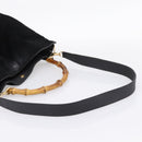 GUCCI Bamboo Hand Bag Suede 2way Black Gold Tone 001 123 1577 Auth ti4022-9