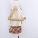 BURBERRY Nova Check Shoulder Bag Canvas 2way Red Silver Auth ti4023-25