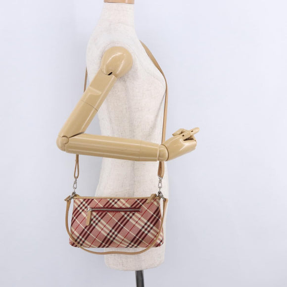 BURBERRY Nova Check Shoulder Bag Canvas 2way Red Silver Auth ti4023