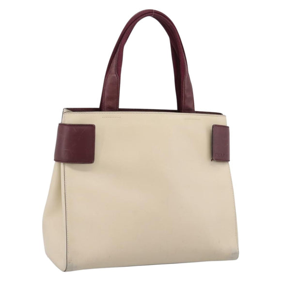 PRADA Hand Bag Leather White Red Auth ti4026