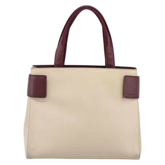 PRADA Hand Bag Leather White Red Auth ti4026
