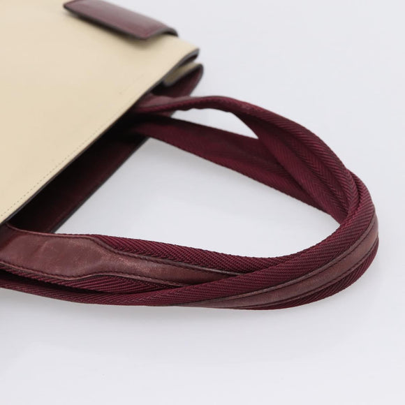 PRADA Hand Bag Leather White Red Auth ti4026